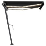 vidaXL Copertină retractabilă manual cu LED, antracit, 300x250 cm vidaXL Copertină retractabilă manual cu LED, antracit, 300x250 cm