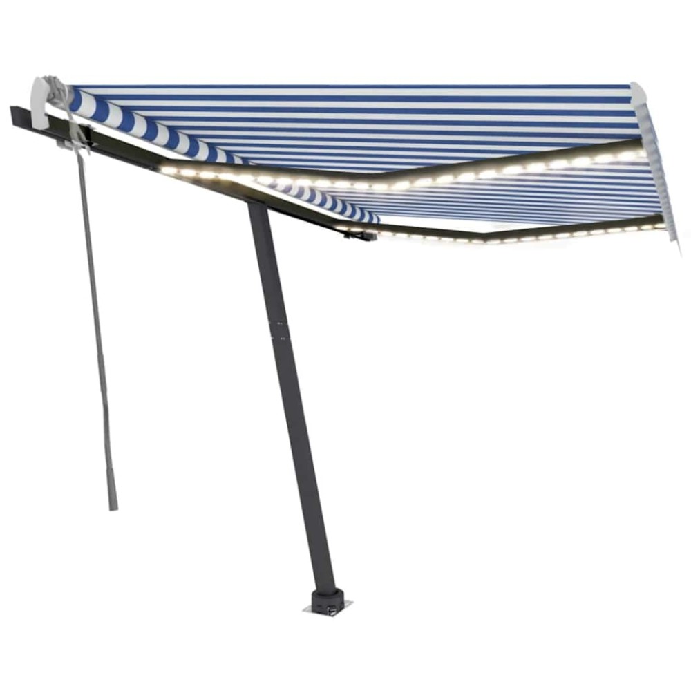 vidaXL Copertină retractabilă manual cu LED, albastru&alb, 350x250 cm