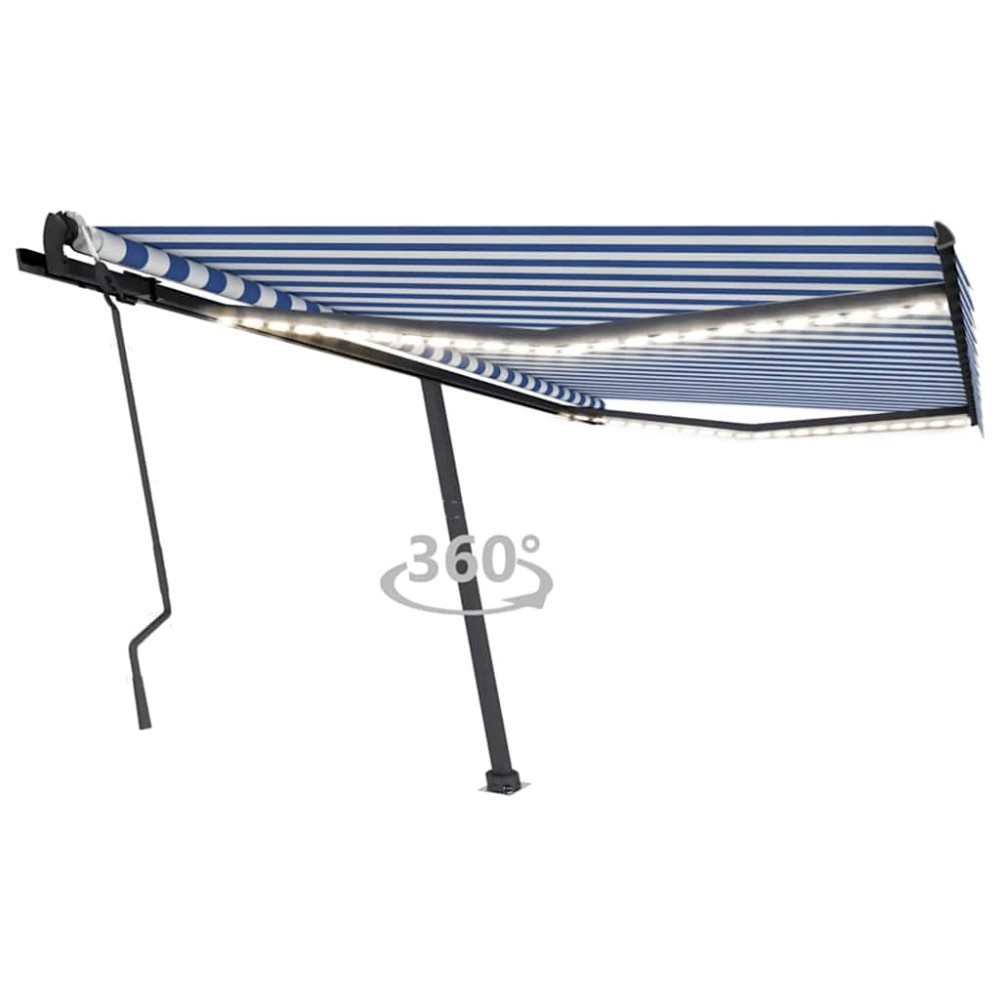 vidaXL Copertină retractabilă manual cu LED, albastru&alb, 450x300 cm