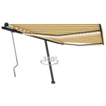 vidaXL Copertină retractabilă manual cu LED, galben și alb, 450x300 cm