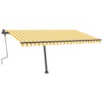vidaXL Copertină retractabilă manual cu LED, galben și alb, 450x300 cm