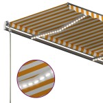 vidaXL Copertină retractabilă manual cu LED, galben și alb, 450x300 cm