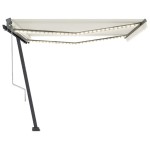 vidaXL Copertină automată cu senzor vânt & LED, crem, 450x300 cm