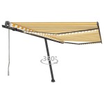 vidaXL Copertină automată cu senzor vânt&LED, galben&alb, 450x300 cm vidaXL Copertină automată cu senzor vânt&LED, galben&alb, 450x300 cm