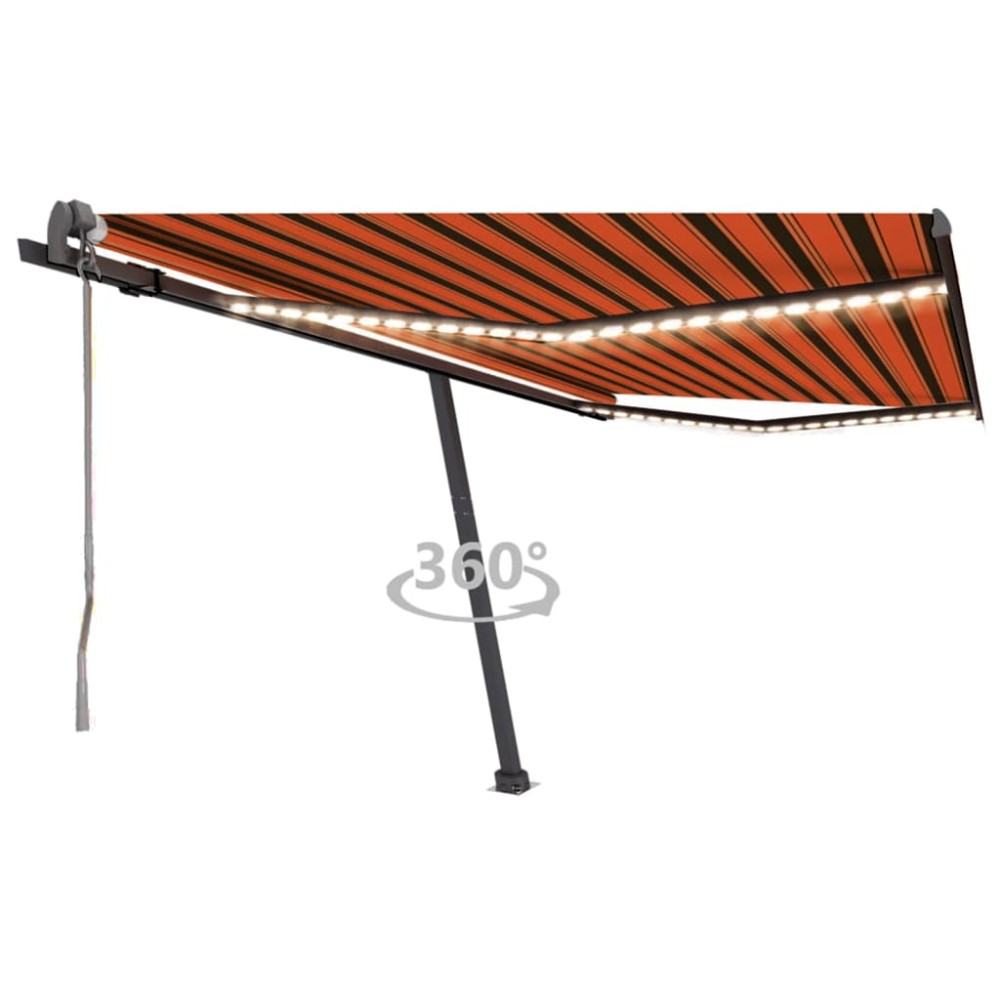 vidaXL Copertină automată senzor vânt&LED portocaliu&maro, 450x300 cm