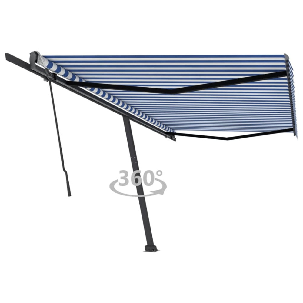 vidaXL Copertină autonomă retractabilă manual, albastru/alb, 500x300cm
