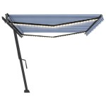 vidaXL Copertină retractabilă manual cu LED, albastru&alb, 500x300 cm