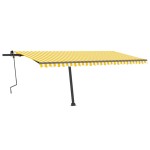 vidaXL Copertină retractabilă manual cu LED, galben și alb, 500x300 cm