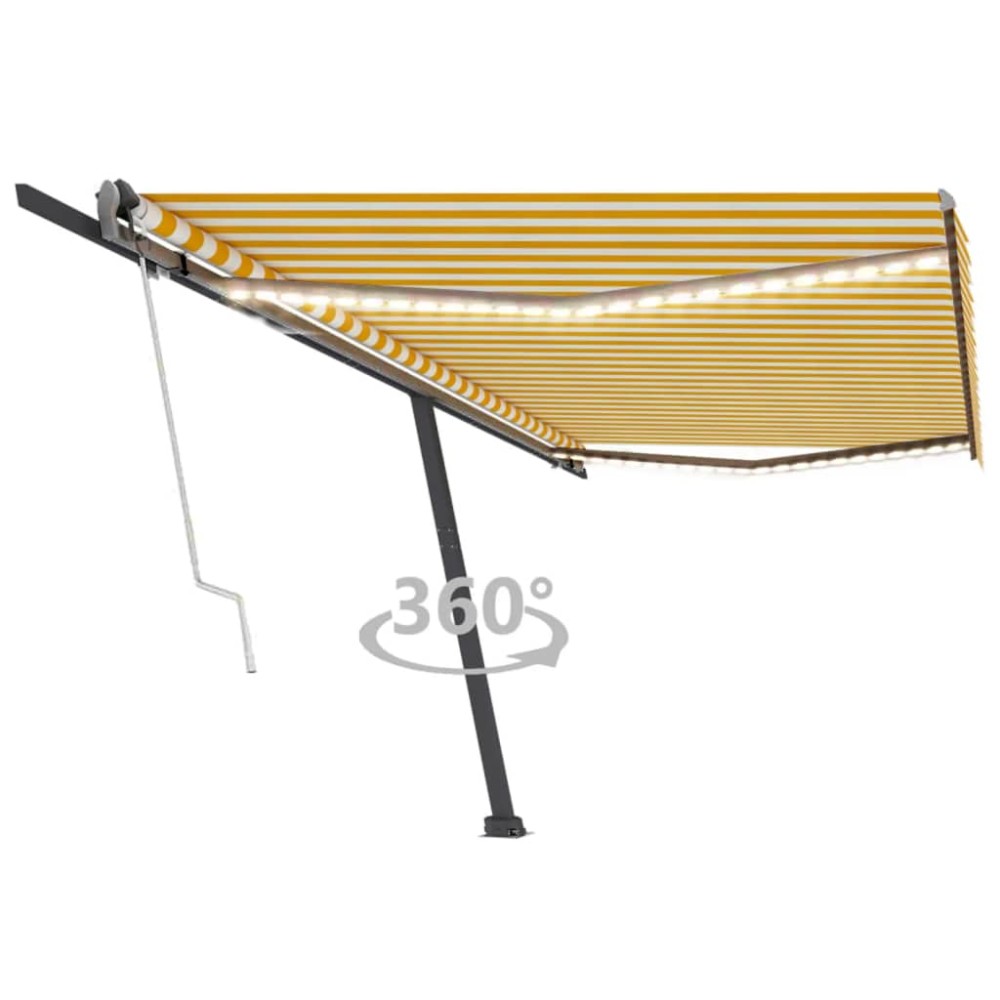 vidaXL Copertină automată cu senzor vânt&LED, galben/alb, 500x300 cm