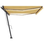 vidaXL Copertină automată cu senzor vânt&LED, galben/alb, 500x300 cm vidaXL Copertină automată cu senzor vânt&LED, galben/alb, 500x300 cm