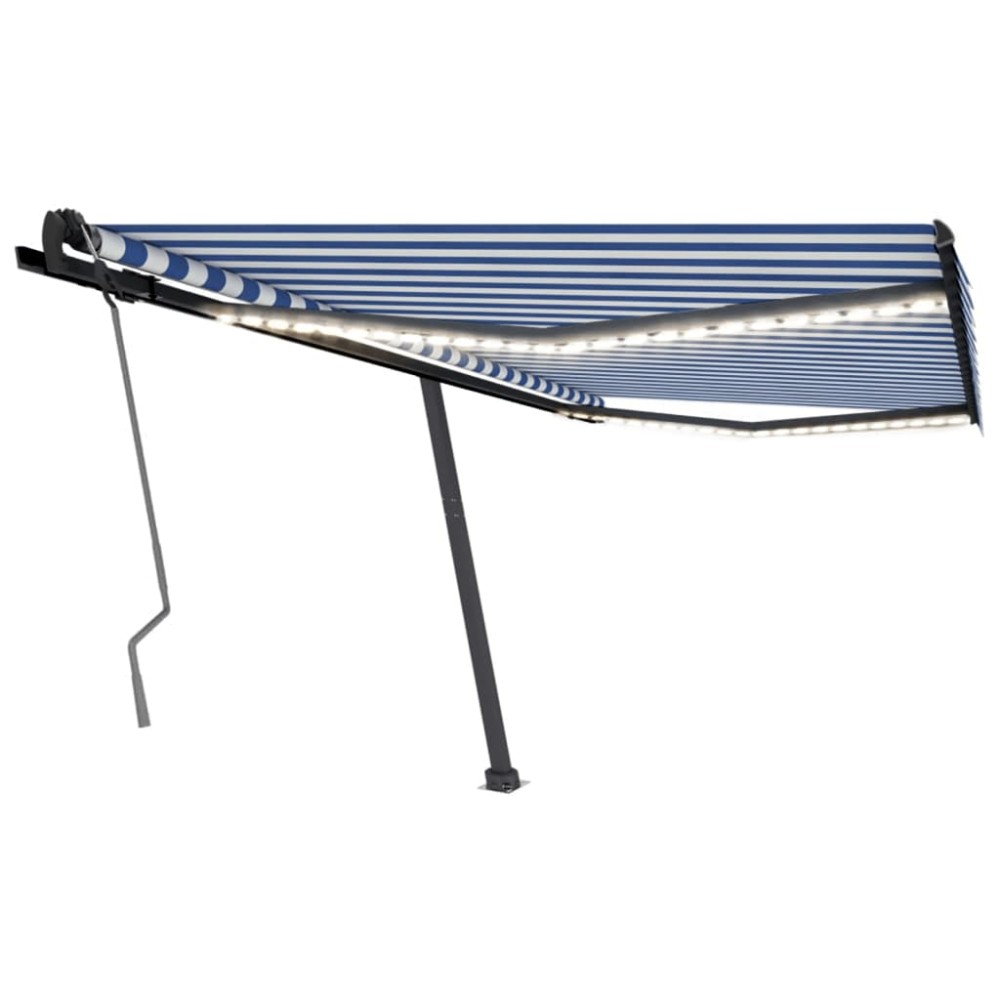 vidaXL Copertină retractabilă manual cu LED, albastru/alb, 400x350 cm