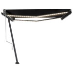 vidaXL Copertină automată cu senzor vânt & LED, antracit, 400x350 cm