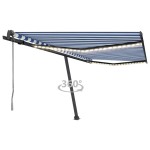 vidaXL Copertină automată cu LED&senzor vânt, albastru&alb, 450x350 cm vidaXL Copertină automată cu LED&senzor vânt, albastru&alb, 450x350 cm