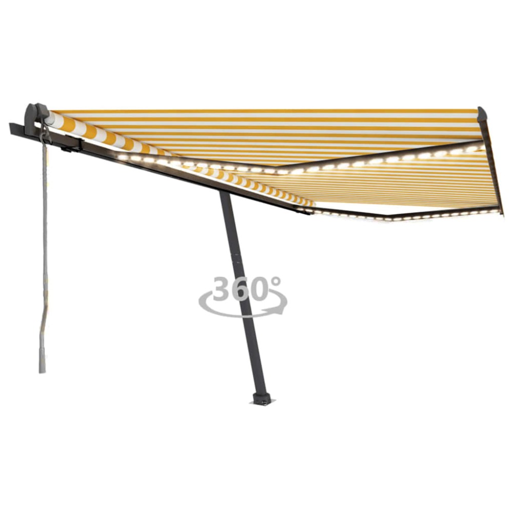 vidaXL Copertină automată cu LED/senzor vânt, galben&alb, 450x350 cm