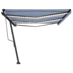 vidaXL Copertină automată cu senzor vânt&LED, albastru/alb, 600x350 cm vidaXL Copertină automată cu senzor vânt&LED, albastru/alb, 600x350 cm