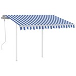 vidaXL Copertină retractabilă manual cu stâlpi, albastru/alb, 3x2,5 m
