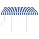 vidaXL Copertină retractabilă manual cu stâlpi, albastru/alb, 3x2,5 m
