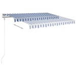 vidaXL Copertină retractabilă manual cu stâlpi, albastru/alb, 3x2,5 m