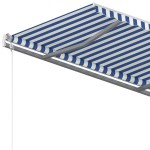 vidaXL Copertină retractabilă manual cu stâlpi, albastru/alb, 3x2,5 m