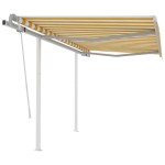 vidaXL Copertină retractabilă manual cu stâlpi, galben/alb, 3x2,5 m vidaXL Copertină retractabilă manual cu stâlpi, galben/alb, 3x2,5 m