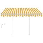 vidaXL Copertină retractabilă manual cu stâlpi, galben/alb, 3x2,5 m vidaXL Copertină retractabilă manual cu stâlpi, galben/alb, 3x2,5 m