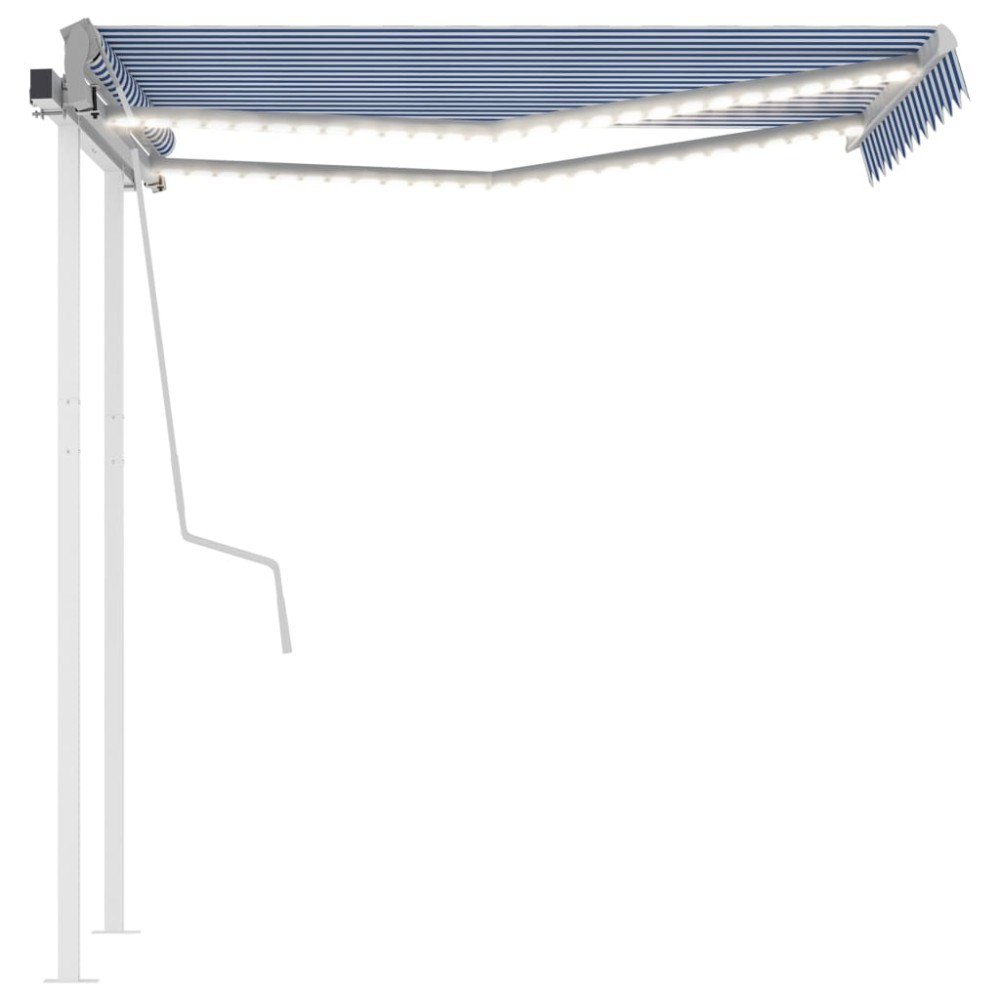 vidaXL Copertină retractabilă manual cu LED, albastru&alb, 3x2,5 m