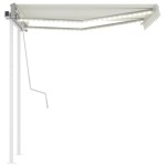 vidaXL Copertină retractabilă manual cu LED, crem, 3x2,5 m vidaXL Copertină retractabilă manual cu LED, crem, 3x2,5 m
