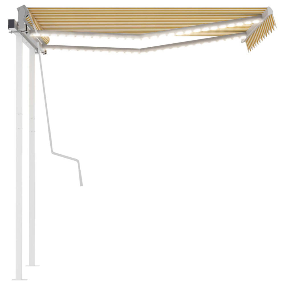 vidaXL Copertină retractabilă manual cu LED, galben & alb, 3x2,5 m