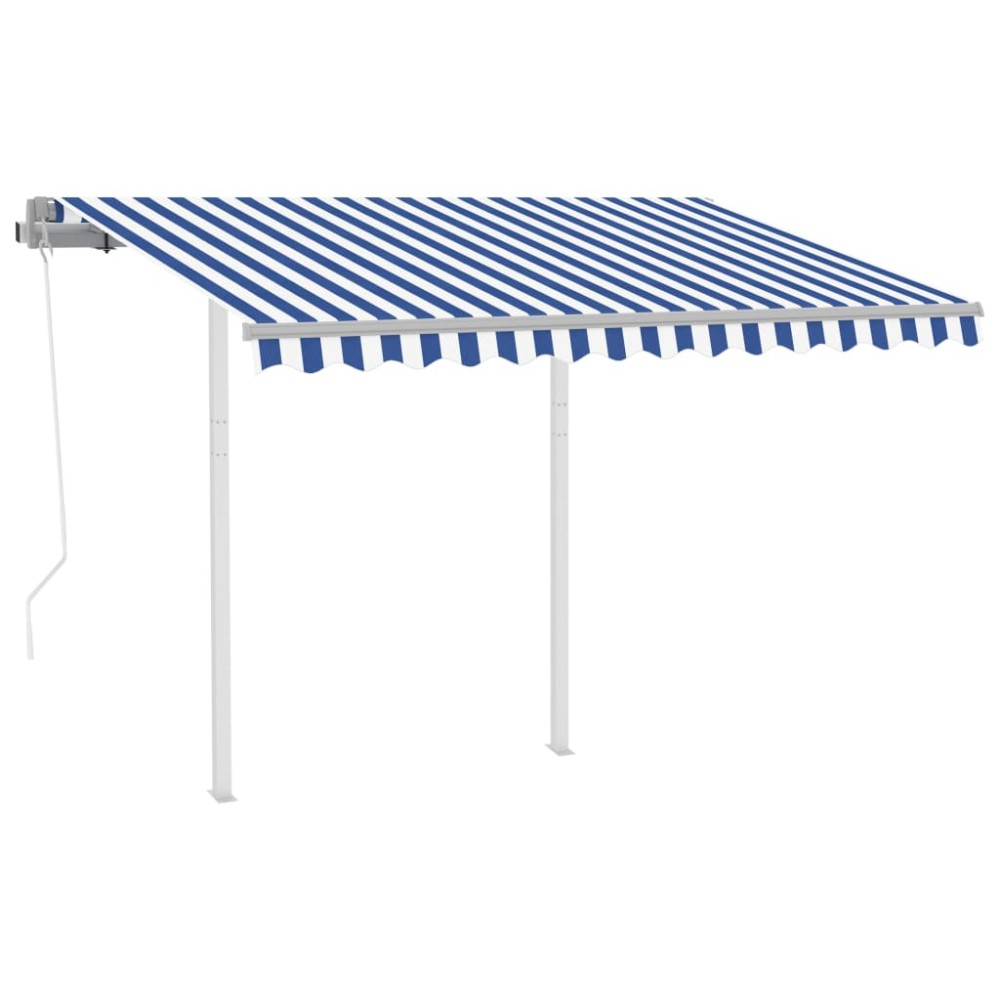 vidaXL Copertină retractabilă automat cu stâlpi, albastru/alb, 3x2,5 m