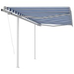 vidaXL Copertină retractabilă automat cu stâlpi, albastru/alb, 3x2,5 m vidaXL Copertină retractabilă automat cu stâlpi, albastru/alb, 3x2,5 m
