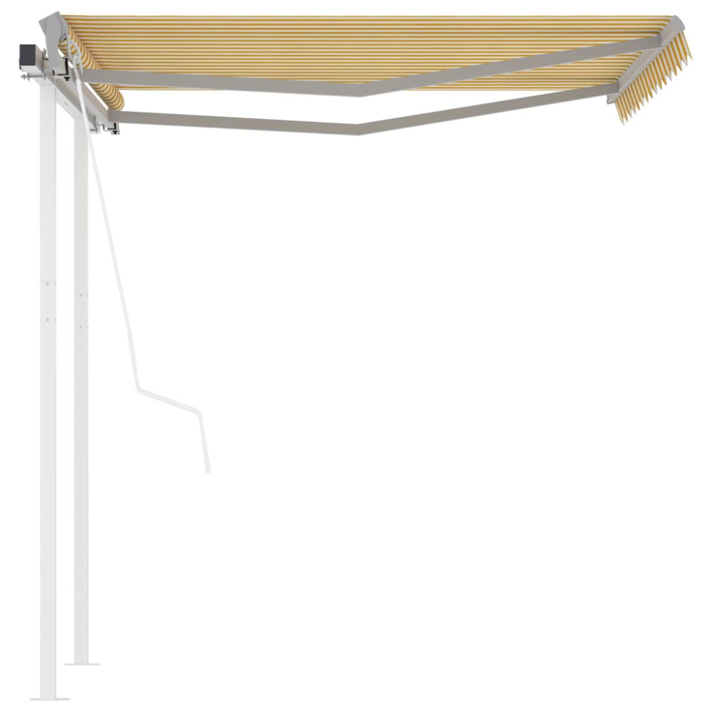 vidaXL Copertină retractabilă automat cu stâlpi, galben/alb, 3x2,5 m