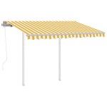 vidaXL Copertină retractabilă automat cu stâlpi, galben/alb, 3x2,5 m vidaXL Copertină retractabilă automat cu stâlpi, galben/alb, 3x2,5 m