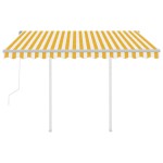 vidaXL Copertină retractabilă automat cu stâlpi, galben/alb, 3x2,5 m vidaXL Copertină retractabilă automat cu stâlpi, galben/alb, 3x2,5 m