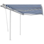 vidaXL Copertină retractabilă manual cu stâlpi albastru/alb 3,5x2,5 m vidaXL Copertină retractabilă manual cu stâlpi albastru/alb 3,5x2,5 m