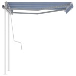 vidaXL Copertină retractabilă manual cu stâlpi albastru/alb 3,5x2,5 m vidaXL Copertină retractabilă manual cu stâlpi albastru/alb 3,5x2,5 m