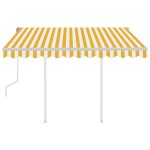 vidaXL Copertină retractabilă manual cu stâlpi galben/alb 3,5x2,5 m