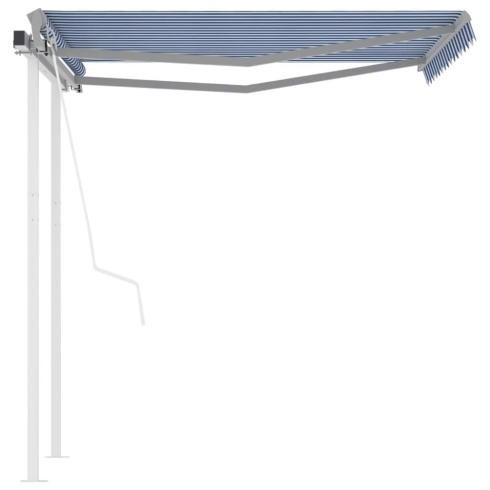 vidaXL Copertină retractabilă automat cu stâlpi albastru/alb 3,5x2,5 m