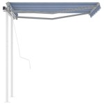 vidaXL Copertină retractabilă automat cu stâlpi albastru/alb 3,5x2,5 m