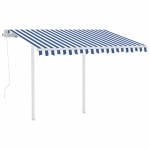 vidaXL Copertină retractabilă automat cu stâlpi albastru/alb 3,5x2,5 m