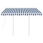 vidaXL Copertină retractabilă automat cu stâlpi albastru/alb 3,5x2,5 m