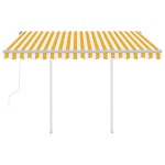 vidaXL Copertină retractabilă automat, cu stâlpi, galben&alb 3,5x2,5 m vidaXL Copertină retractabilă automat, cu stâlpi, galben&alb 3,5x2,5 m