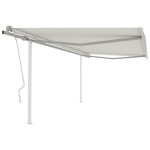 vidaXL Copertină retractabilă manual, cu stâlpi, crem, 4x3 m