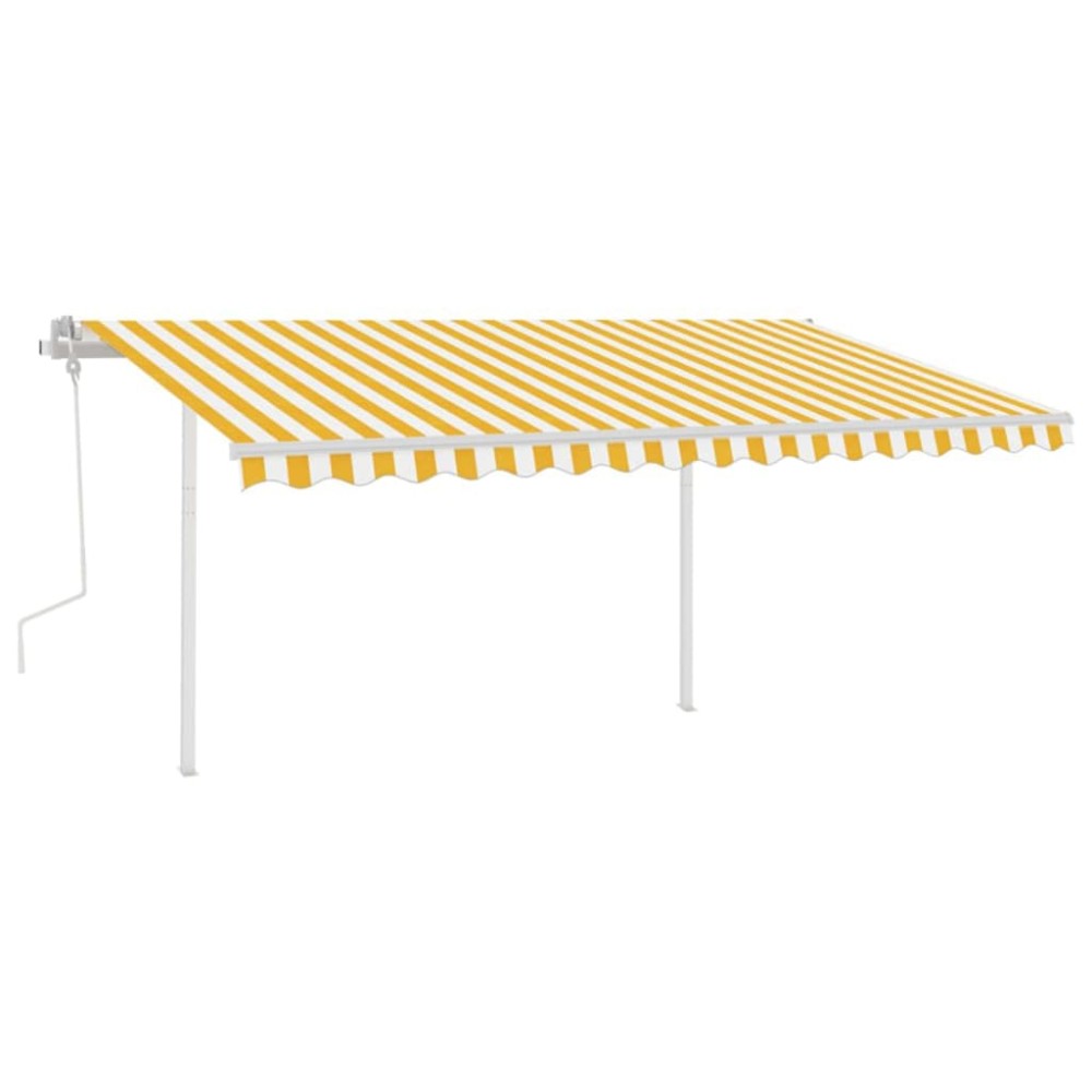 vidaXL Copertină retractabilă manual, cu stâlpi, galben și alb, 4x3 m