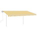 vidaXL Copertină retractabilă manual, cu stâlpi, galben și alb, 4x3 m vidaXL Copertină retractabilă manual, cu stâlpi, galben și alb, 4x3 m