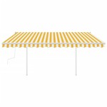 vidaXL Copertină retractabilă manual, cu stâlpi, galben și alb, 4x3 m vidaXL Copertină retractabilă manual, cu stâlpi, galben și alb, 4x3 m