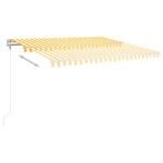 vidaXL Copertină retractabilă manual, cu stâlpi, galben și alb, 4x3 m vidaXL Copertină retractabilă manual, cu stâlpi, galben și alb, 4x3 m