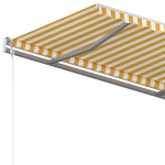 vidaXL Copertină retractabilă manual, cu stâlpi, galben și alb, 4x3 m vidaXL Copertină retractabilă manual, cu stâlpi, galben și alb, 4x3 m