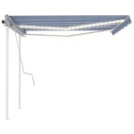 vidaXL Copertină retractabilă manual, cu LED, albastru și alb, 4x3 m vidaXL Copertină retractabilă manual, cu LED, albastru și alb, 4x3 m