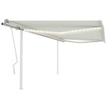 vidaXL Copertină retractabilă manual, cu LED, crem, 4x3 m vidaXL Copertină retractabilă manual, cu LED, crem, 4x3 m