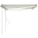 vidaXL Copertină retractabilă manual, cu LED, crem, 4x3 m vidaXL Copertină retractabilă manual, cu LED, crem, 4x3 m